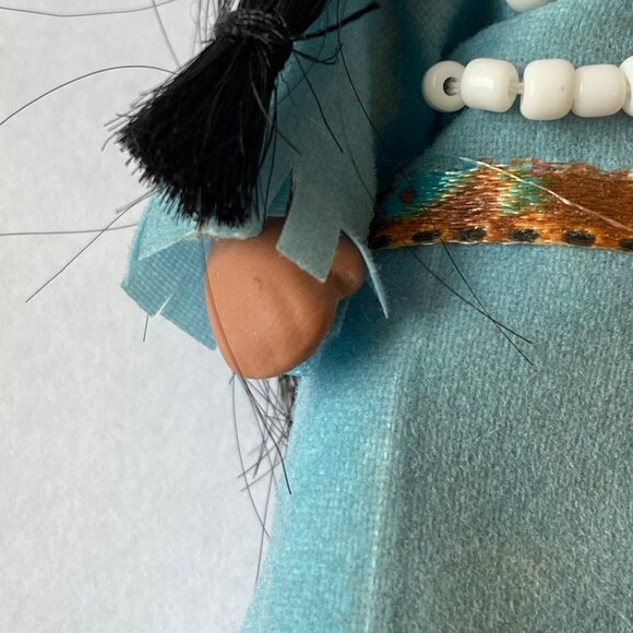 Handcrafted Native American-Inspired Doll Ornament With Beaded Necklace & Blue F - Picture 6 of 8
